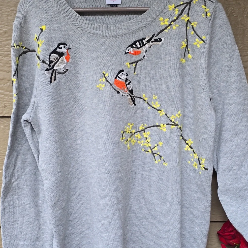 CAbi Gray Sweater with Bird Embroidery - Picture 8 of 11